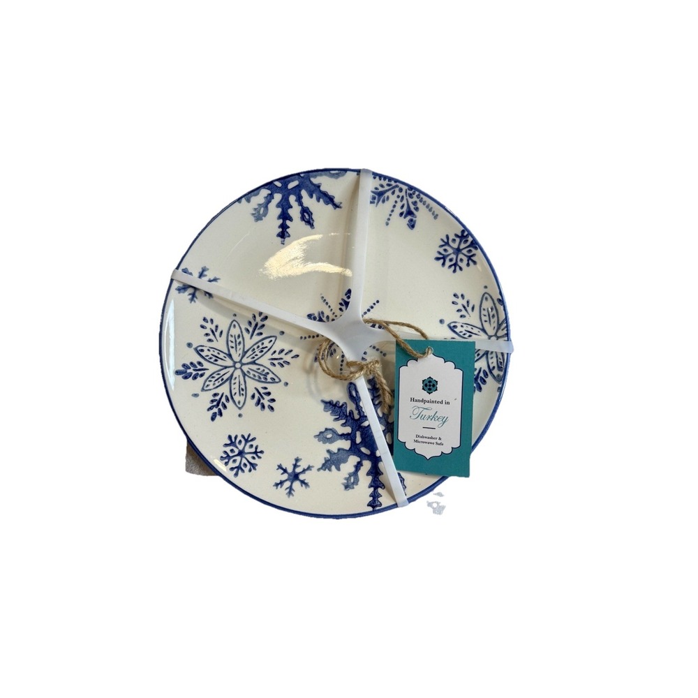 Set of 4 Papart Seramik Snowflake Plates Blue White Turkey Winter 7.7"‎ New